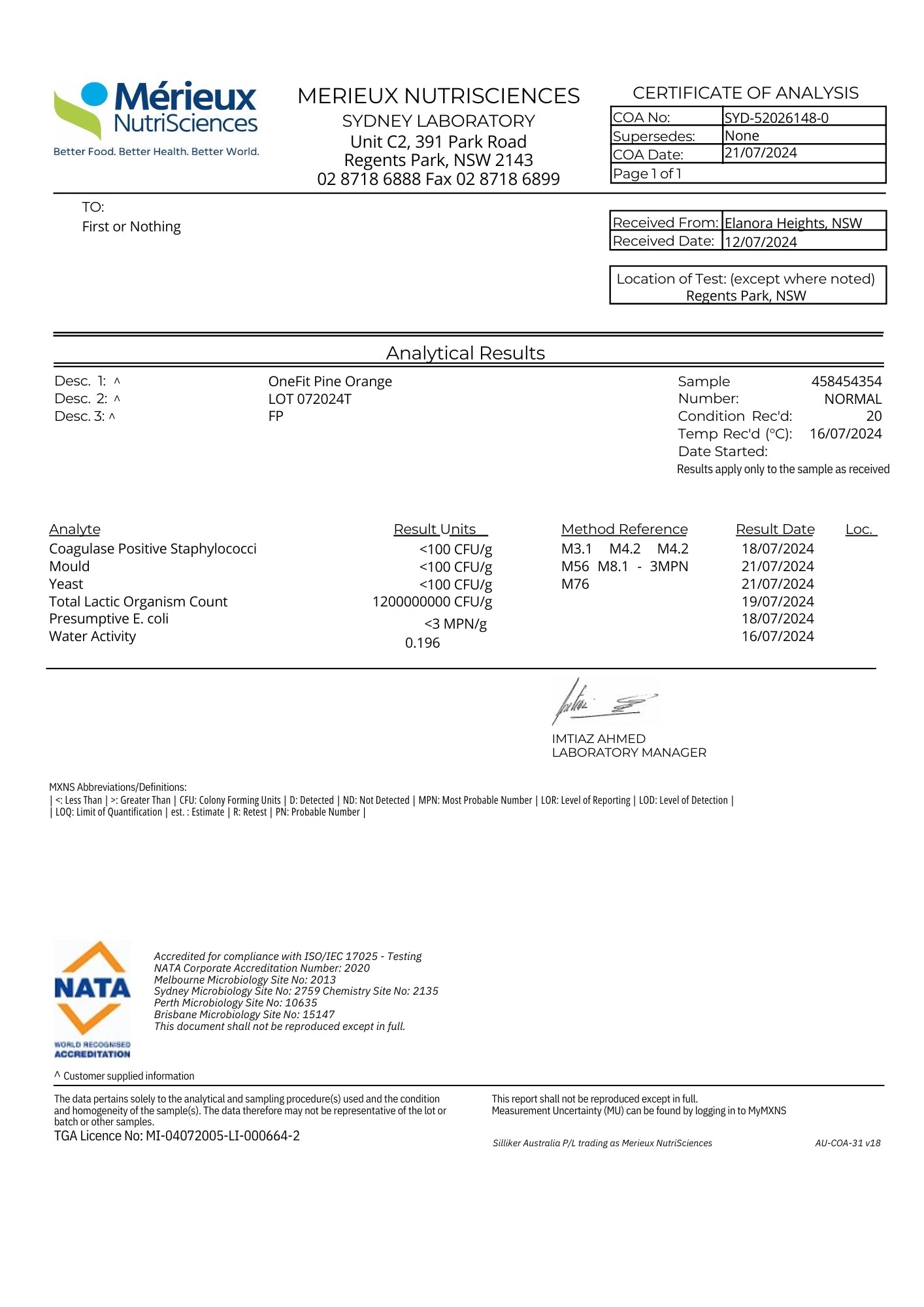 OneFit Testing Results 'July to September'
