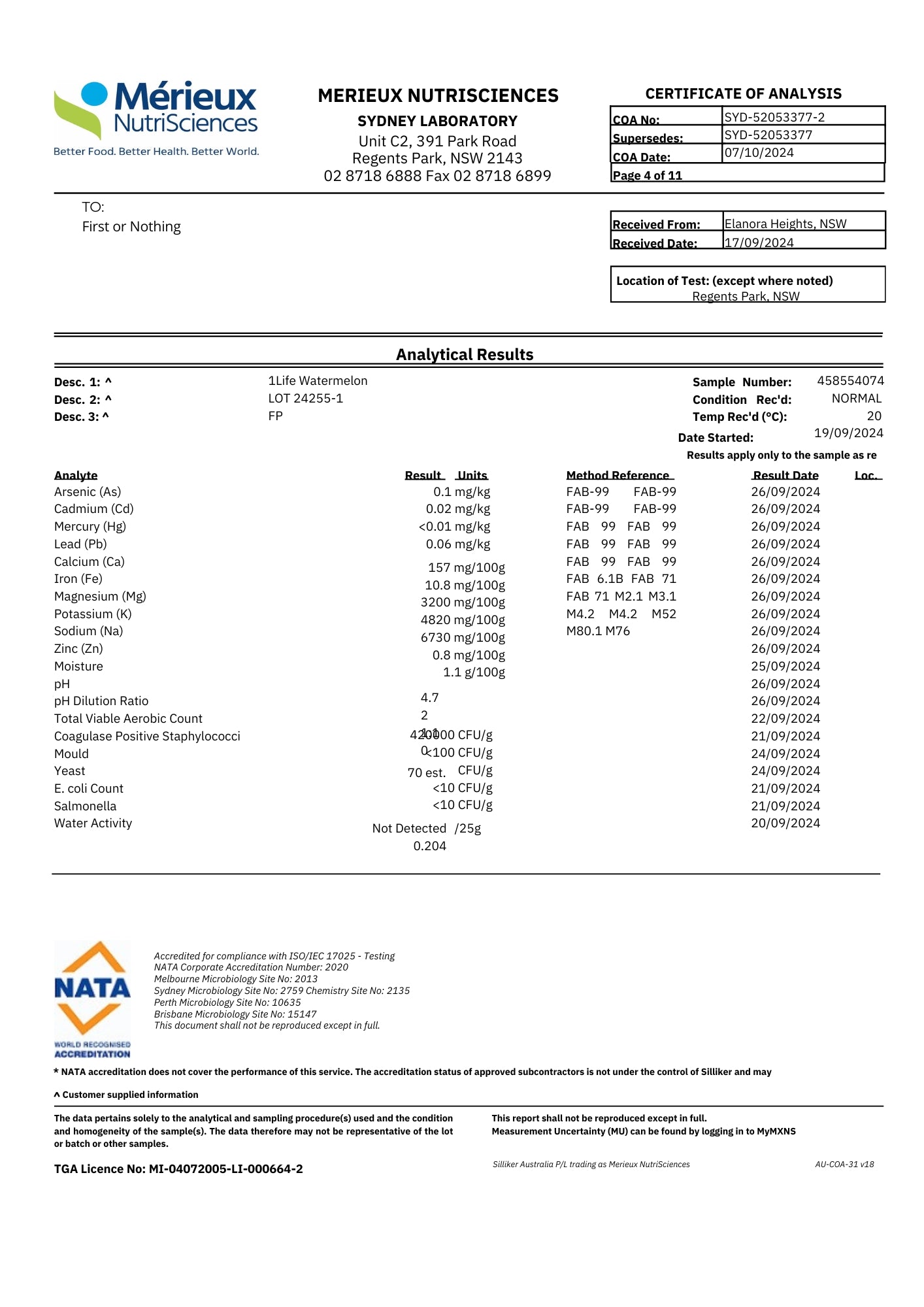 OneLife Testing Results 'October'