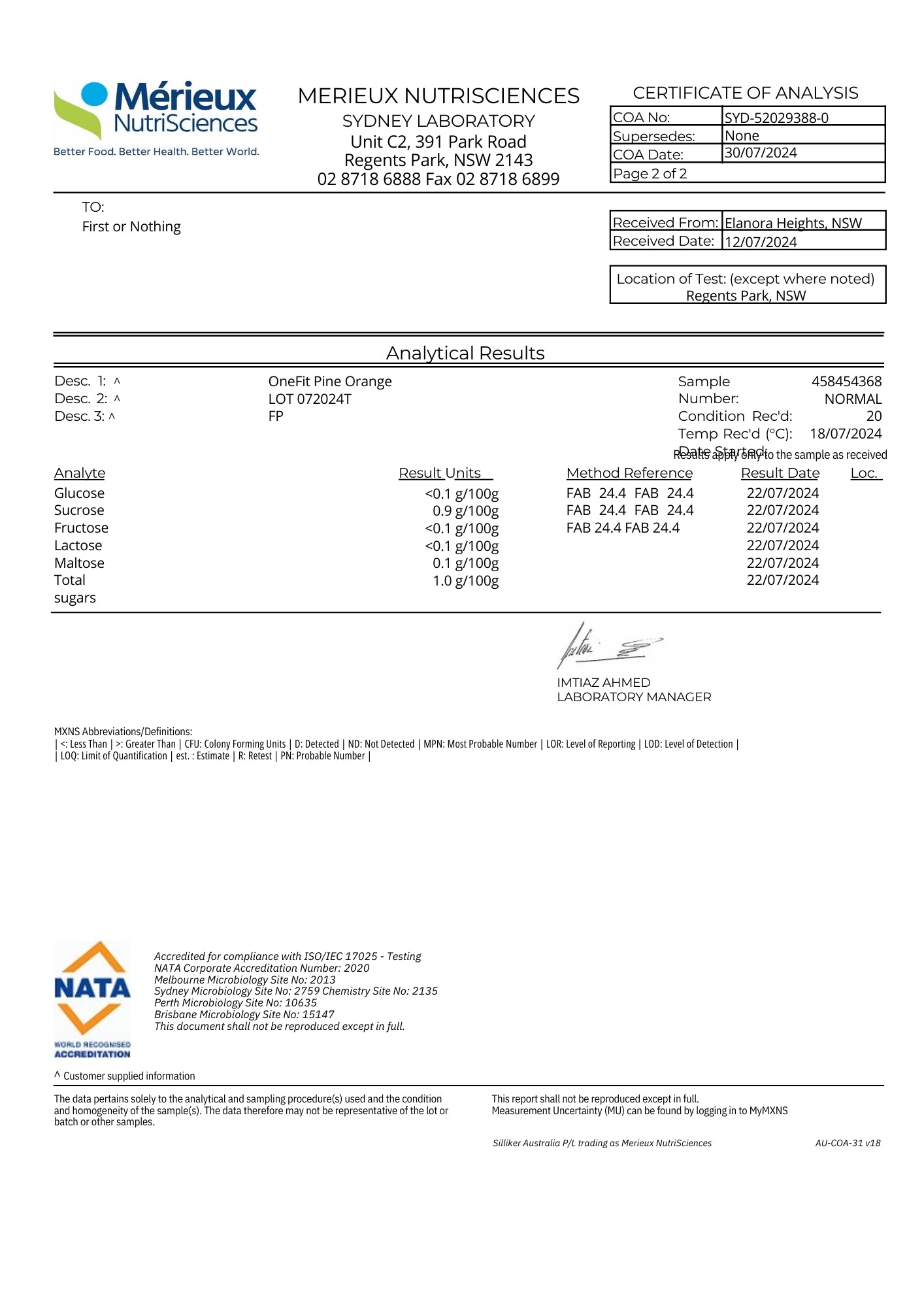 OneFit Testing Results 'July to September'