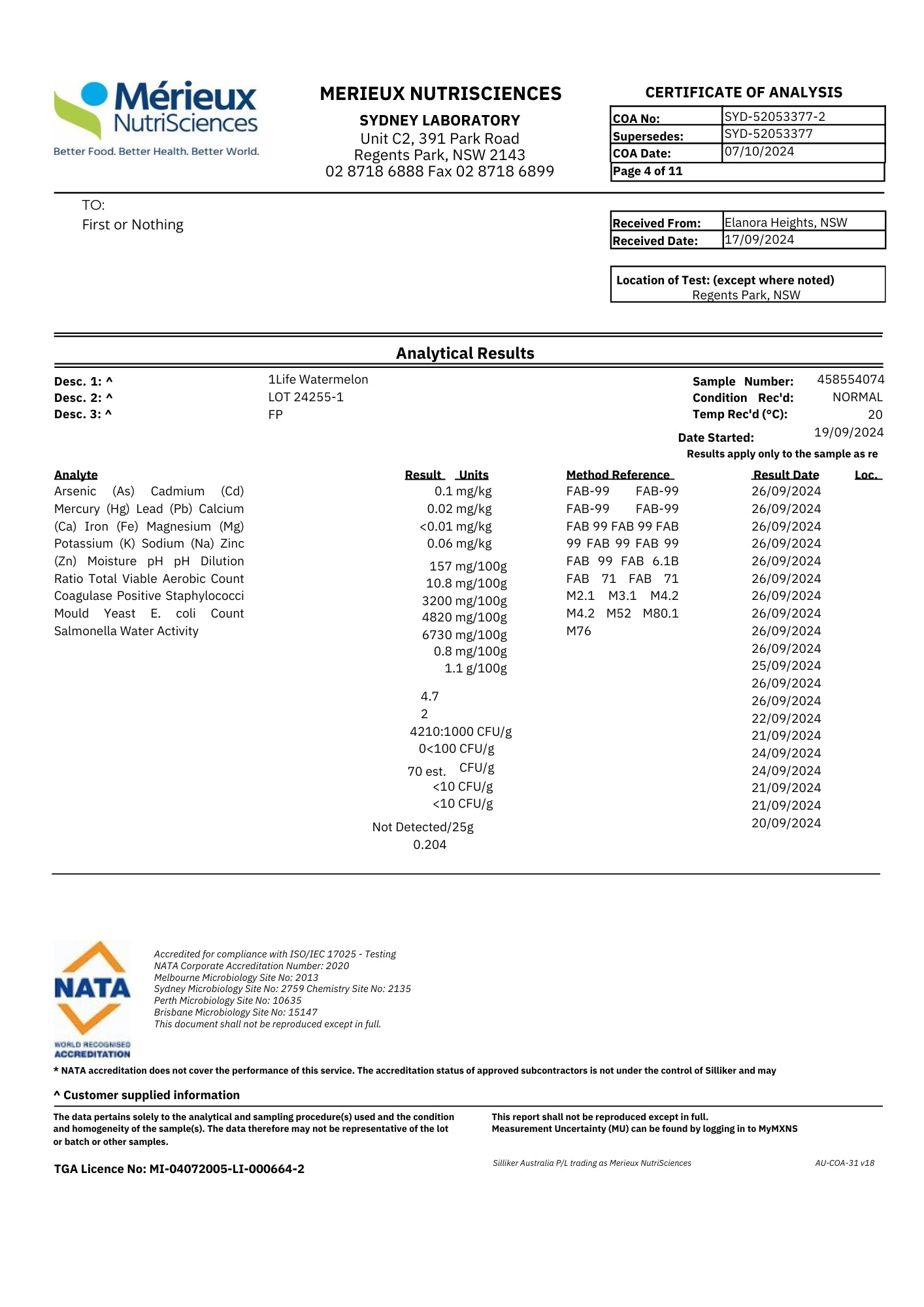 OneLife Testing Results 'October'