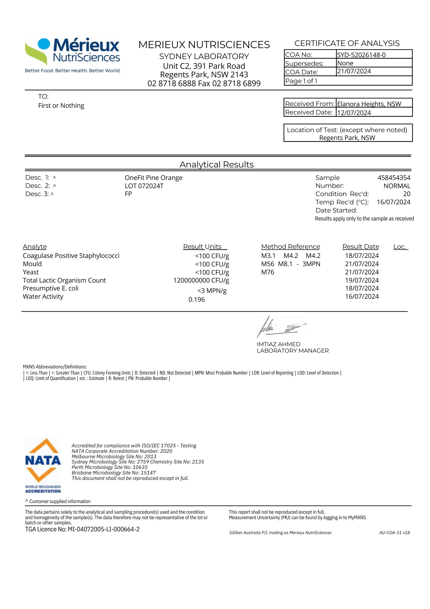 OneFit Testing Results 'July to September'